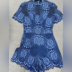 Alexis Blue Embroidered Flutter Sleeve Mini Romper